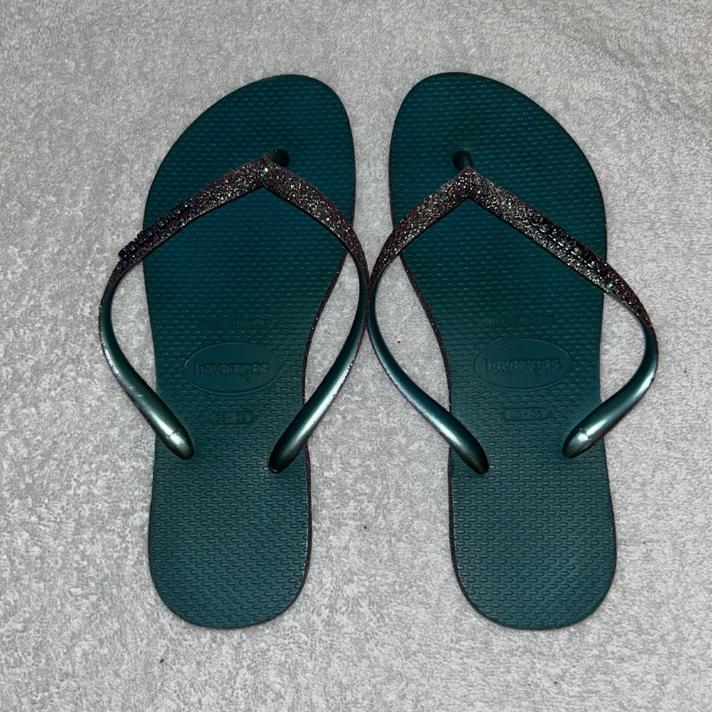 Havaianas Teal Sparkling Flip Flops Size 5